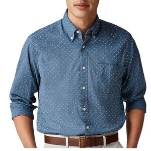 J.Crew Men's M Polka Dot Slim Secret Wash Cotton Poplin Shirt Blue White BN127
